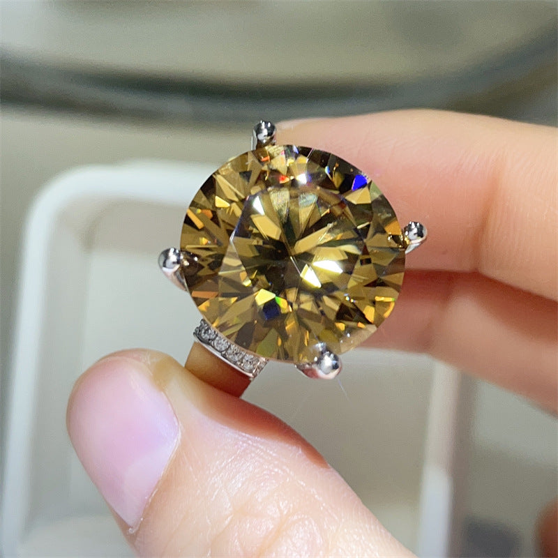 20 Carat Yellow Moissanite Ring for Women, Oversized Round Solitaire Geometric U-Shape Statement Ring product image
