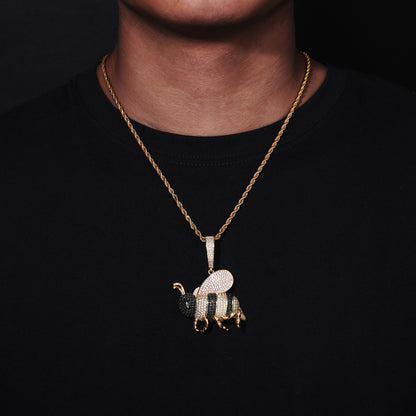 Iced-Out Bee Pendant Necklace, Hip Hop Animal Charm Chain