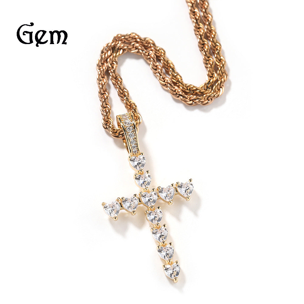 Iced Cross Pendant Necklace for Women and Men - Cubic Zirconia Statement Chain in Gold or Silver, 24 Inch Twist Rope Chain