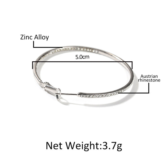 Silvery Micro Pave Hip Hop Safety Pin Bangle Bracelet for Women