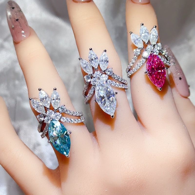 925 Silver Marquise Moissanite Ring for Women, 5 Carat Statement Ring Set, U-Shaped Stackable Engagement Style Ring product image
