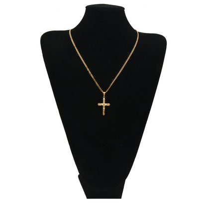 Gold Plated Stainless Steel Cross Pendant Necklace for Men with 3mm Cuban Chain