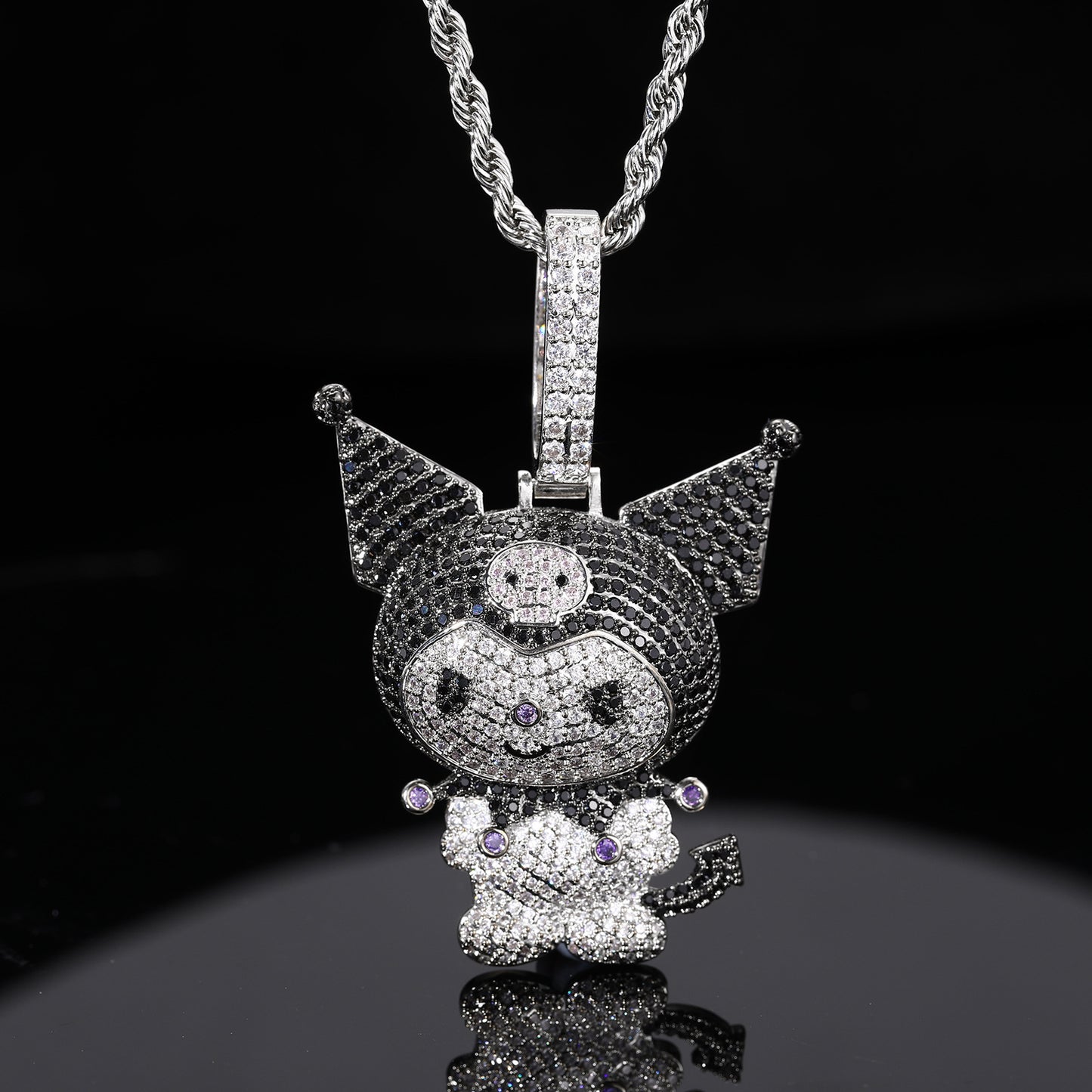 Iced Out Cartoon Character Pendant Necklace in Silvery Tone with Cubic Zirconia product image