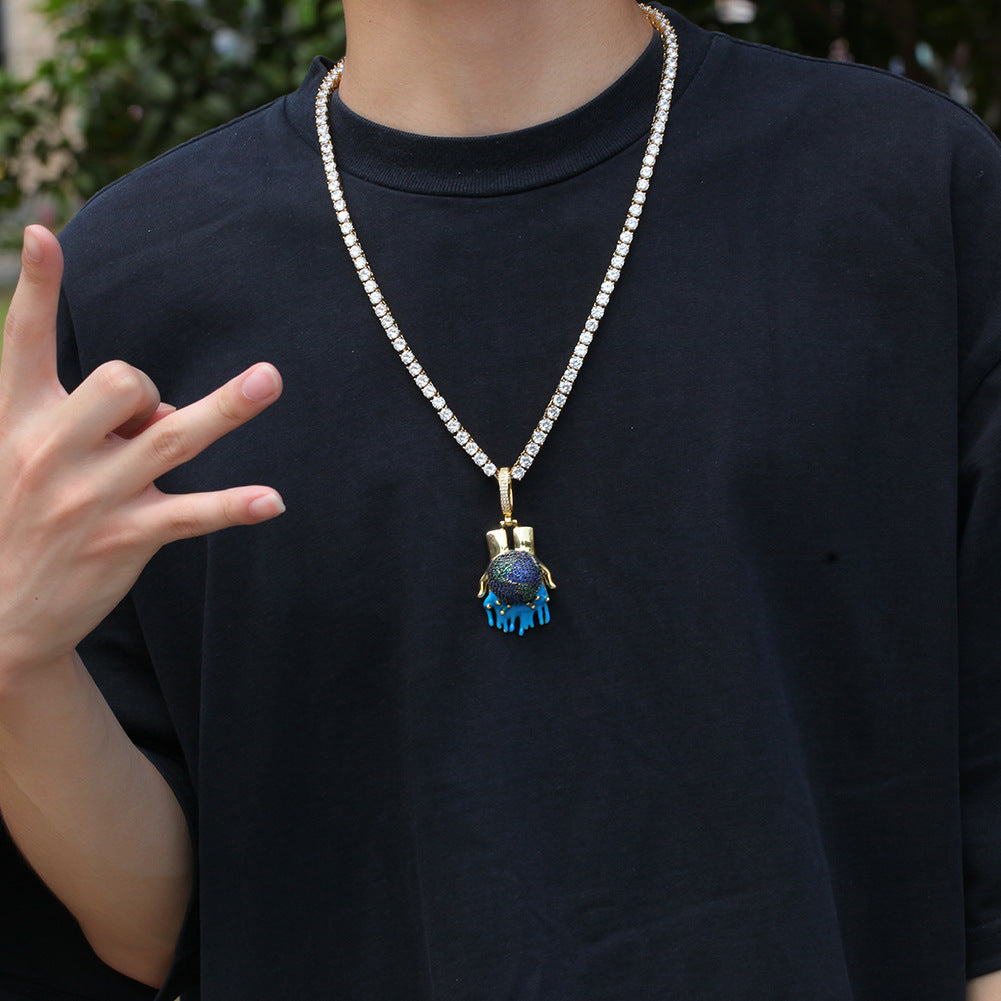 Unisex Dripping Earth Globe Pendant Necklace with Twisted Rope Chain - Gold or Silver Tone, 18/20/24 Inch product image