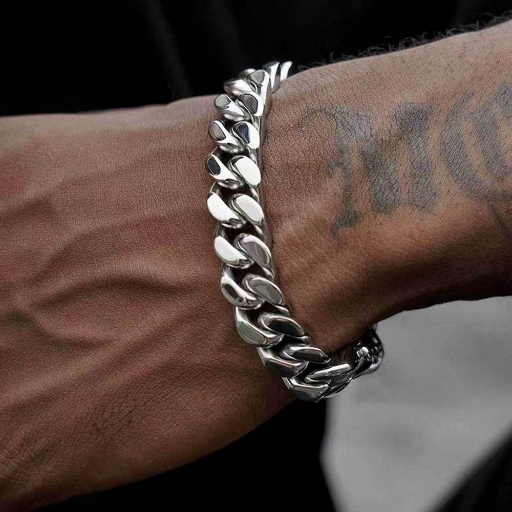 5-15 mm Faceted Polished Cuban Stainless steel Bracelet - CHA053 product image