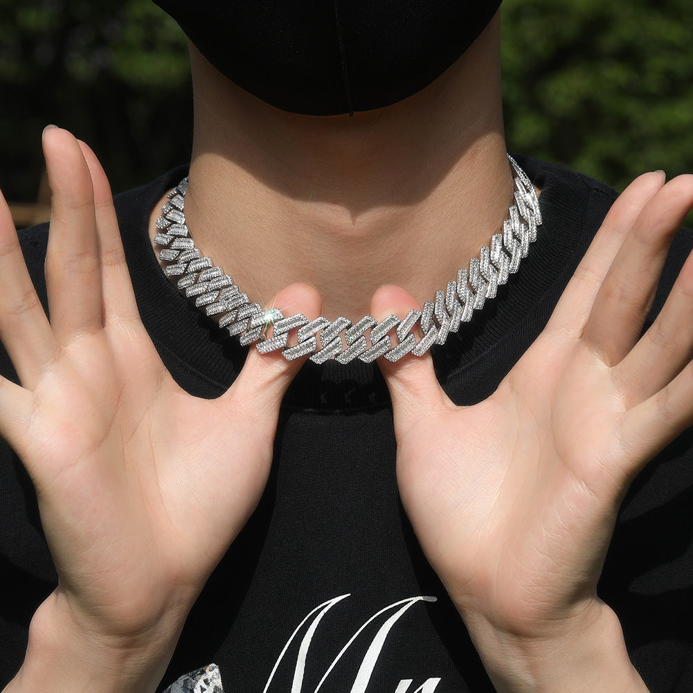 Iced Out Cuban Link Chain Necklace & Bracelet for Men - Cubic Zirconia Gold Plated or Silver Plated Statement Jewelry