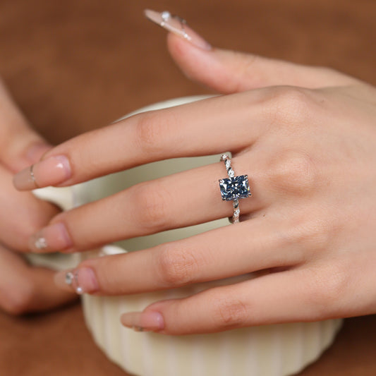 Blue Moissanite Ring, 3 Carat Radiant Cut, S925 Sterling Silver Twisted Band alternate product image
