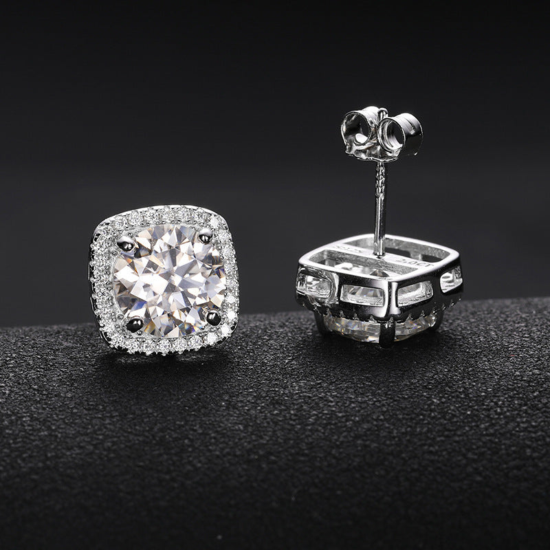 925 Silver Moissanite Square Stud Earrings for Women and Men, Geometric Iced Out Hip Hop Earrings product image