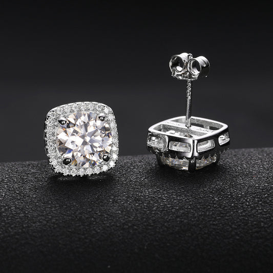 925 Silver Moissanite Square Stud Earrings for Women and Men, Geometric Iced Out Hip Hop Earrings alternate product image