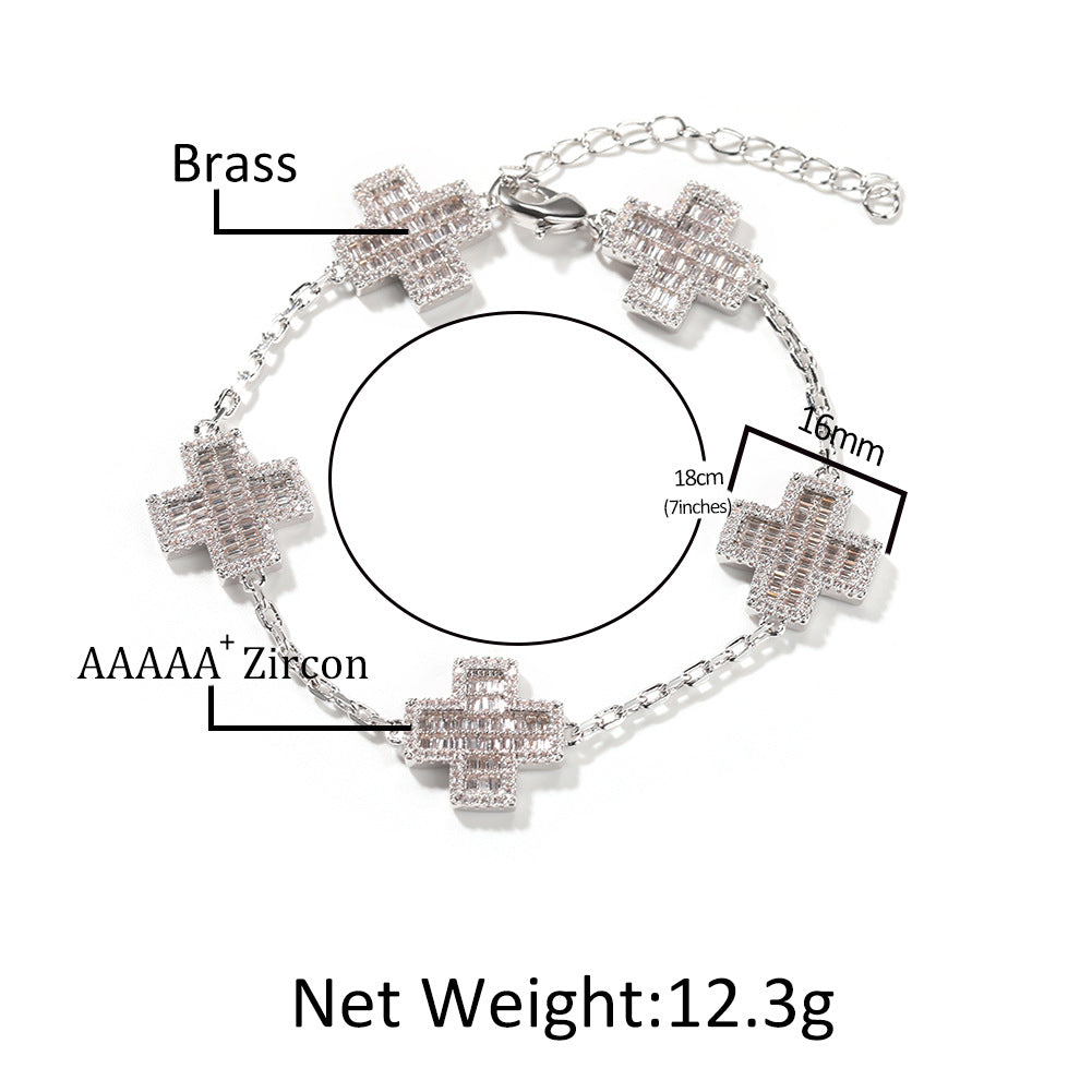 Iced Cross Chain Bracelet for Women & Men – Gold Plated or Silver Plated Cubic Zirconia Statement Bracelet, 7 Inch / 8 Inch