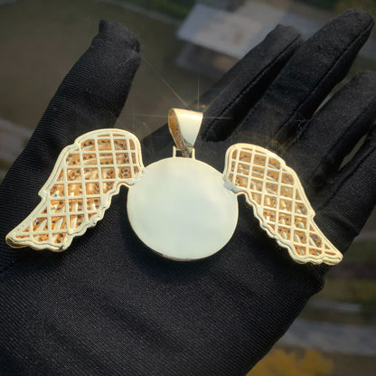 Iced Out Angel Wing Photo Pendant for Men