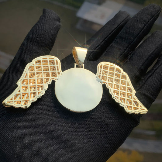 Iced Out Angel Wing Photo Pendant for Men