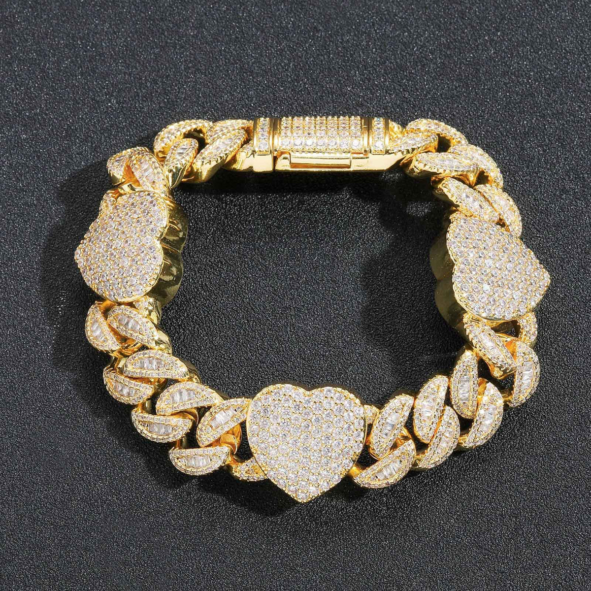 Hip Hop Heart Cuban Link Copper Bracelet for Men product image