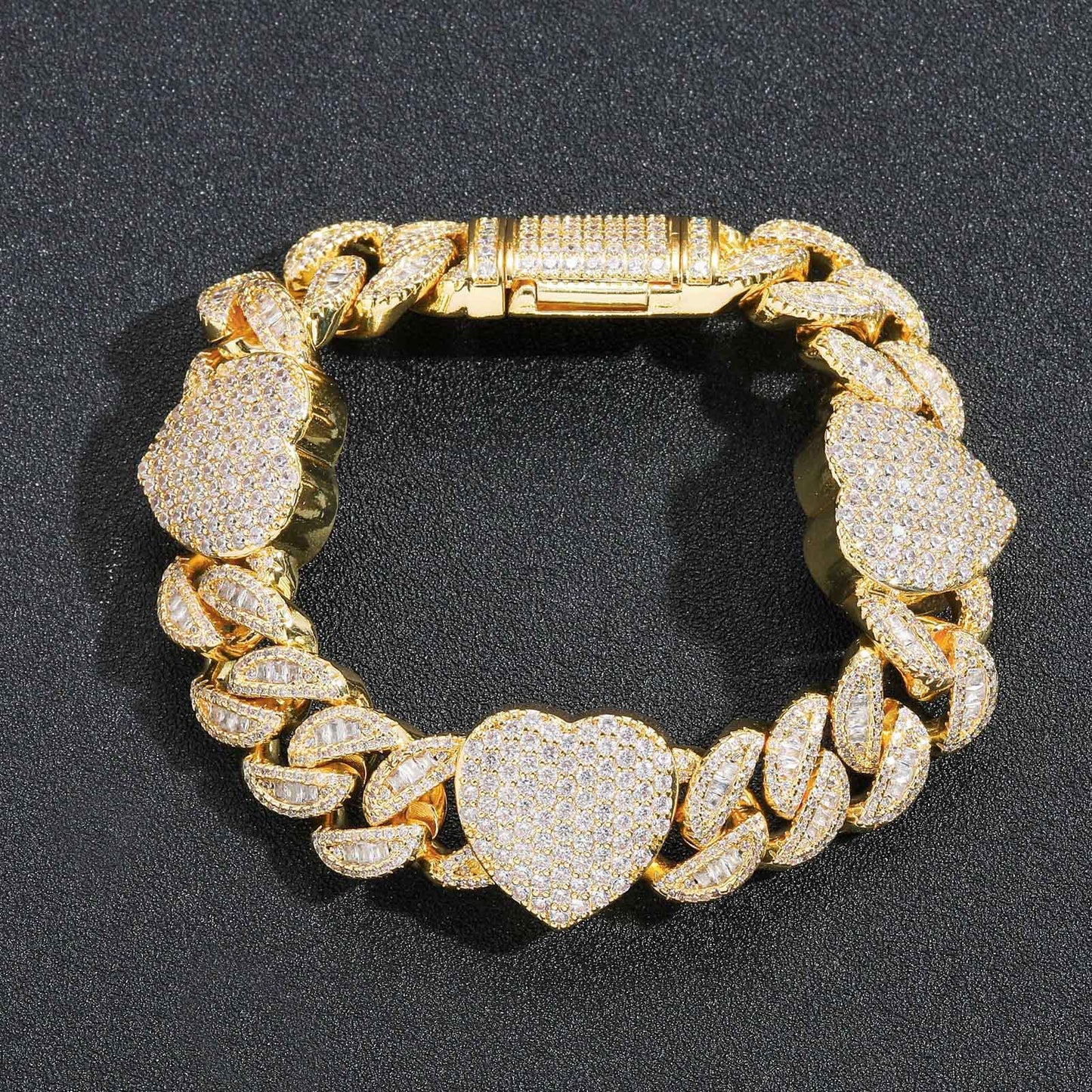 Hip Hop Heart Cuban Link Copper Bracelet for Men