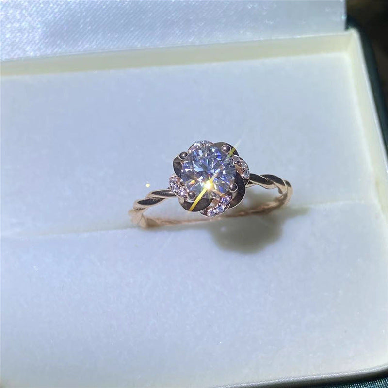 Moissanite Floral Solitaire Ring for Women, Rose Bloom Twist Engagement Style Ring, Sizes 8-19 product image