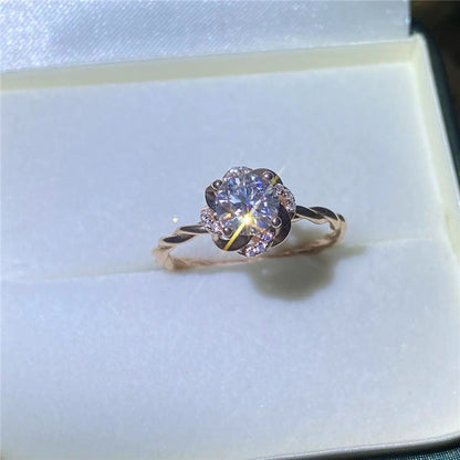 Moissanite Floral Solitaire Ring for Women, Rose Bloom Twist Engagement Style Ring, Sizes 8-19