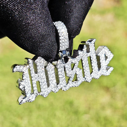 Unisex Iced Out Hustle Letter Pendant Necklace