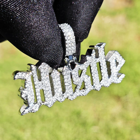 Unisex Iced Out Hustle Letter Pendant Necklace