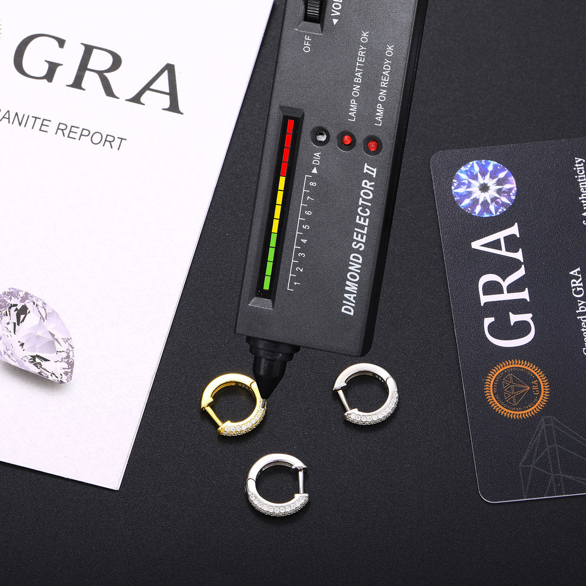 Unisex Silver Tone Round Hoop Earrings with Moissanite Accent Stones product image