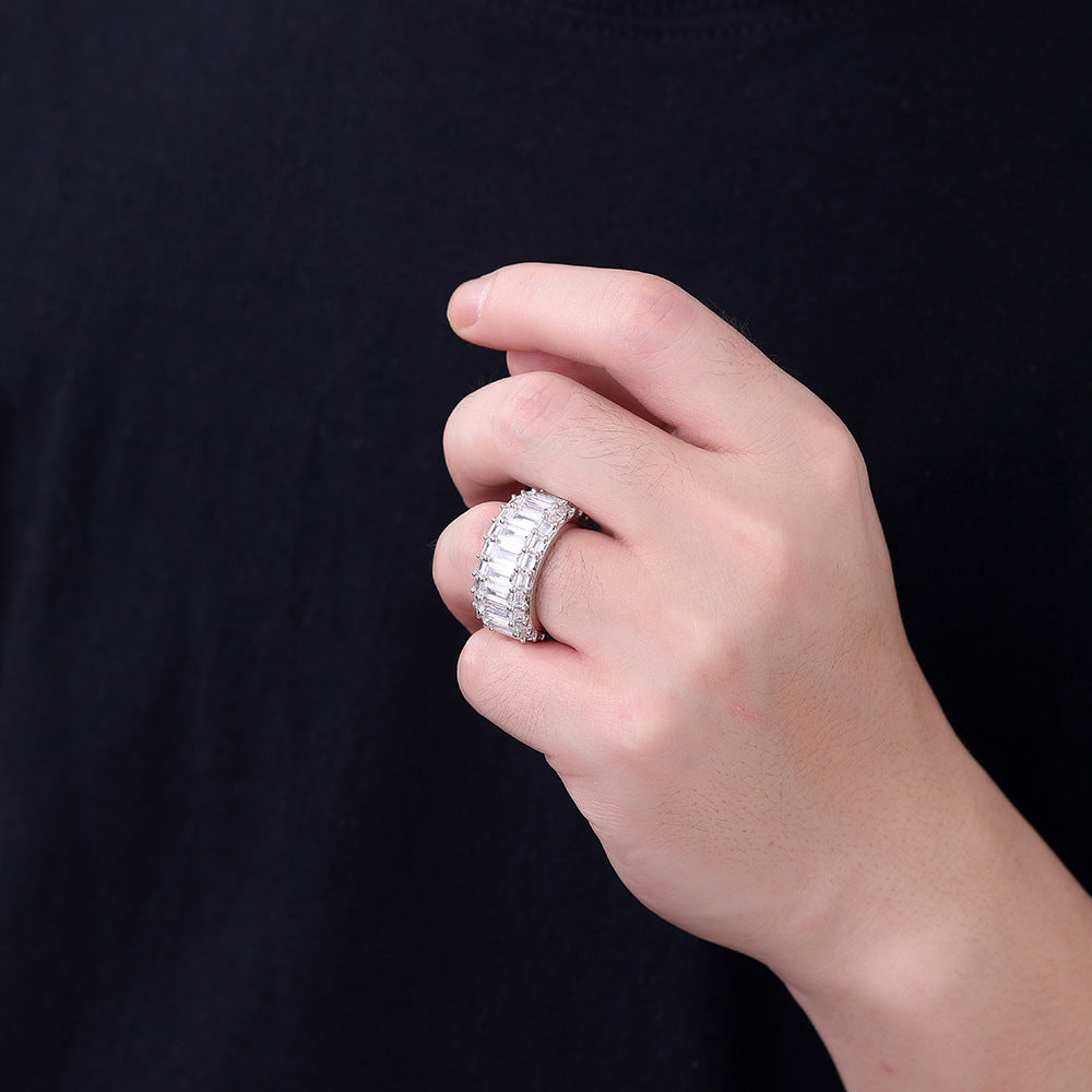 Unisex Geometric Triple-Row Baguette Cubic Zirconia Couple Ring product image