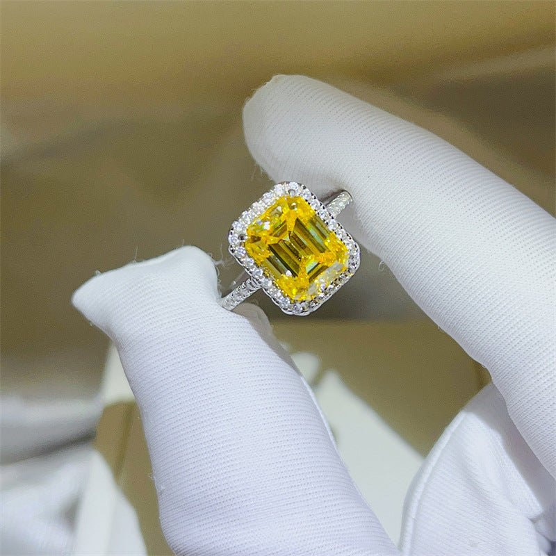3 Carat Yellow Emerald Cut Moissanite Halo Ring for Women product image