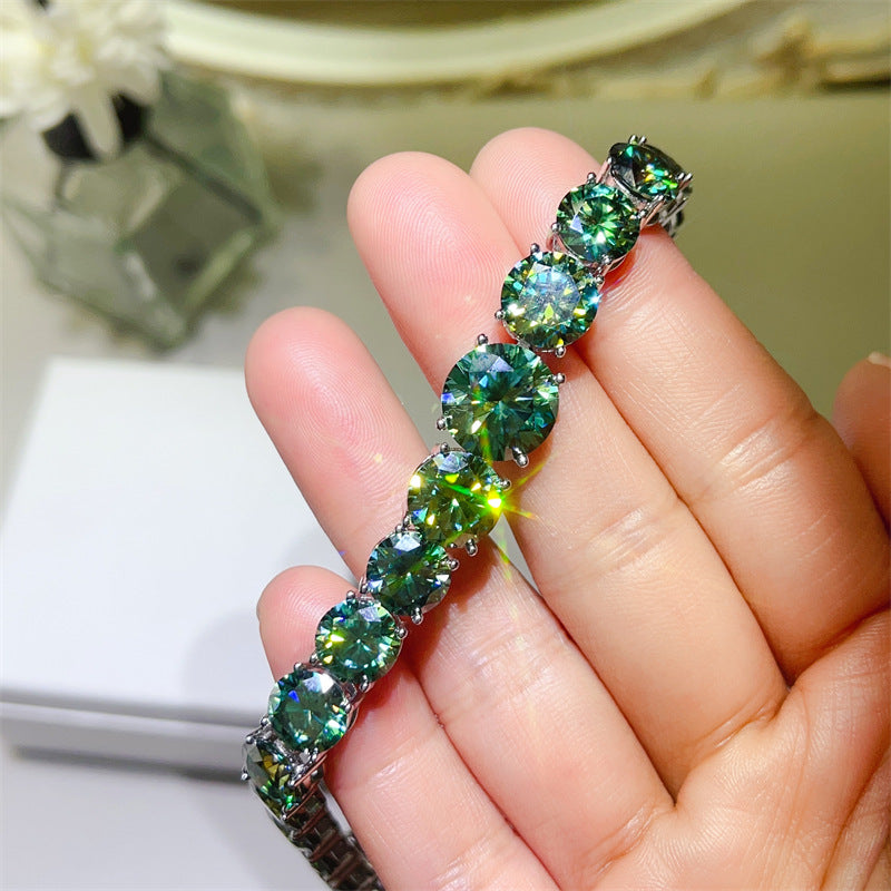 Green Moissanite Tennis Bracelet for Women - Round Cut Statement Bracelet, 15cm 16cm 17cm 18cm product image