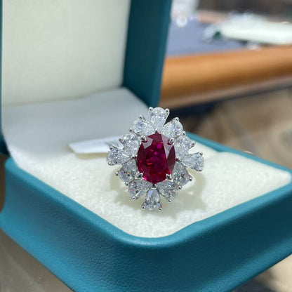Lab-Grown Ruby Halo Ring for Women, Oval Red 18K Gold-Plated Ring