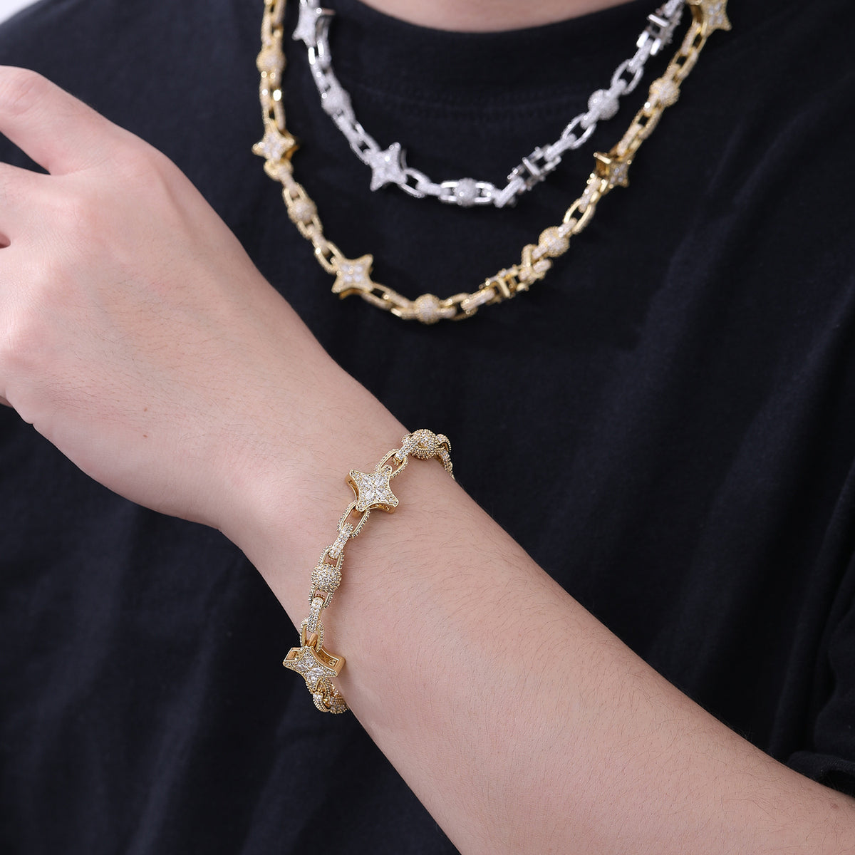 Star Link Cubic Zirconia Chain Necklace, Unisex Jewelry product image