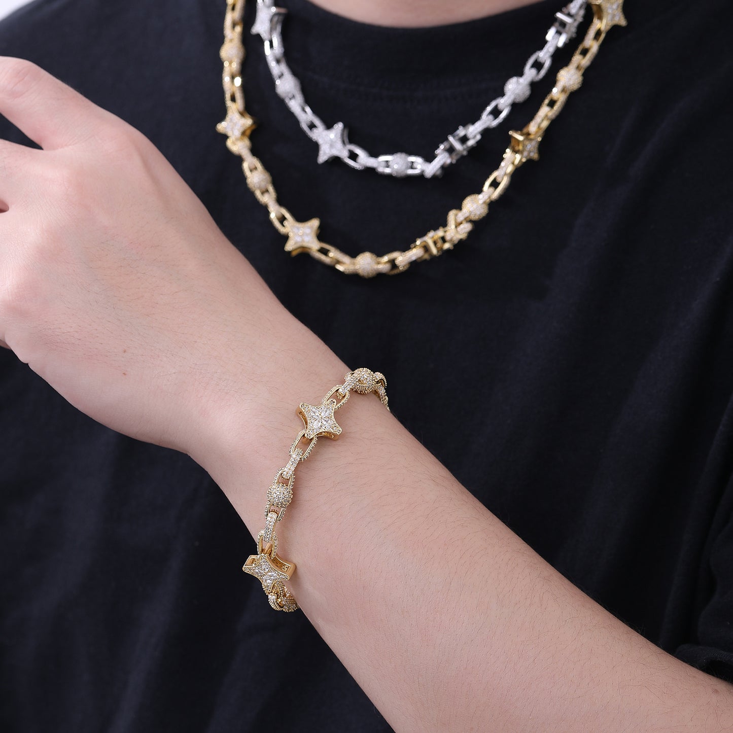 Star Link Zircon Chain Necklace, Unisex Jewelry