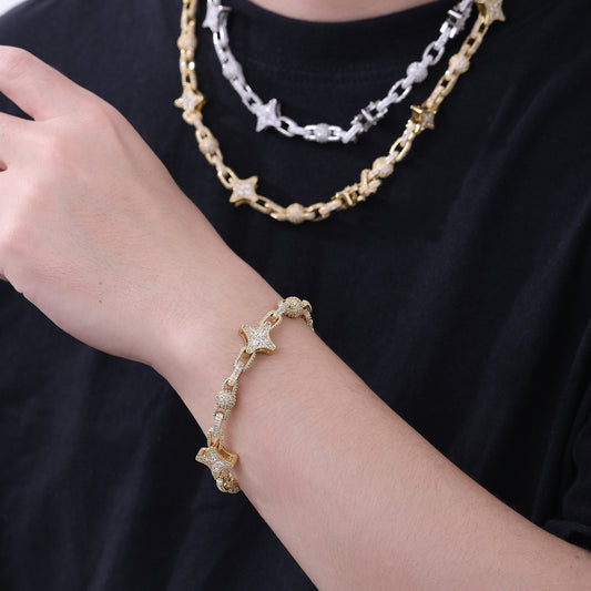 Star Link Zircon Chain Necklace, Unisex Jewelry