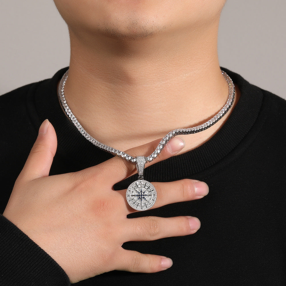 Iced Starry Compass Pendant Necklace with 24-Inch Twist Chain for Women product image
