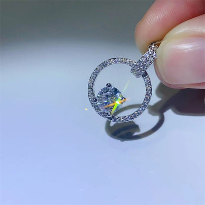 1 Carat Moissanite Circle Pendant Necklace for Women, Pavé U-Shaped Clavicle Chain