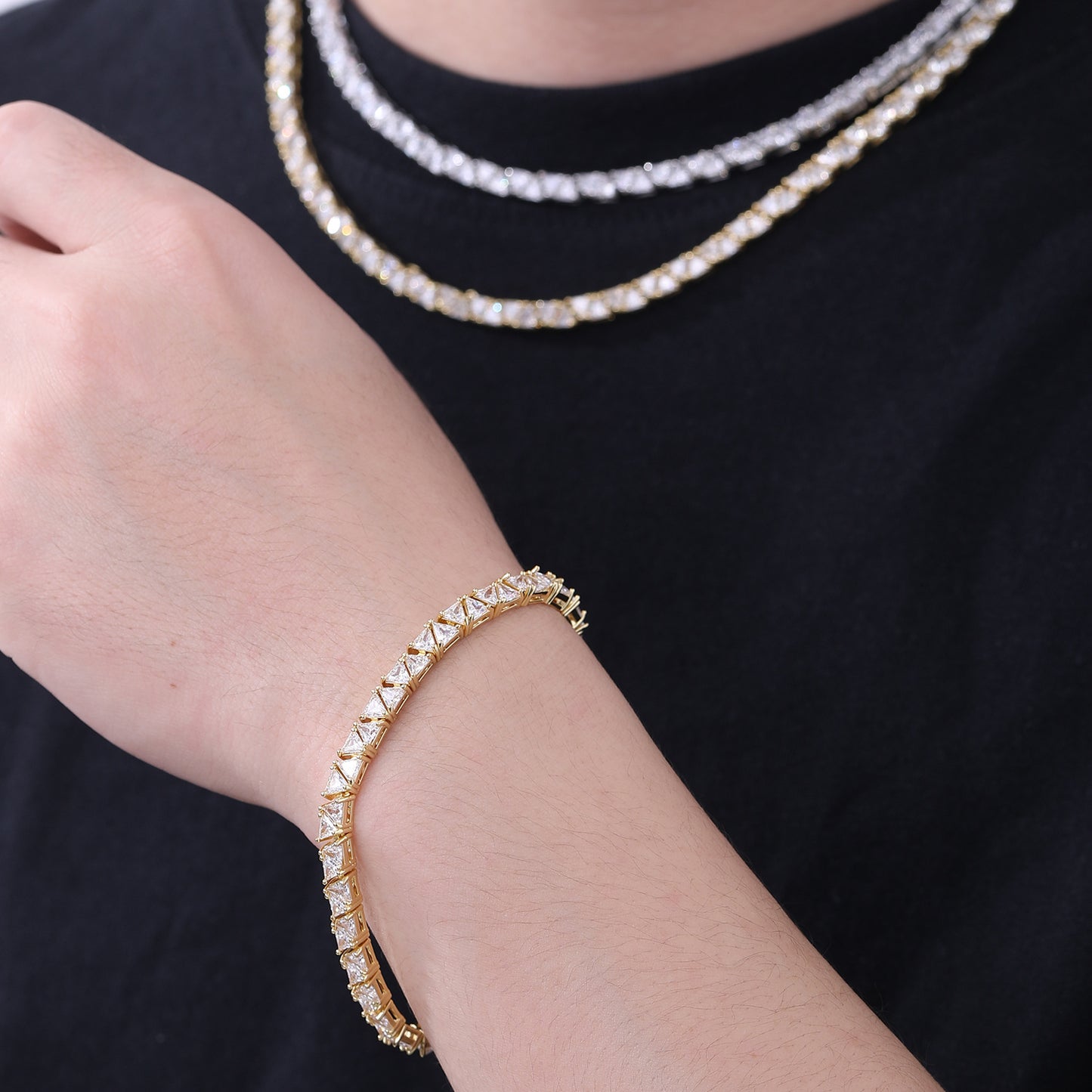 Triangle Zirconia Tennis Chain Bracelet & Necklace, Geometric 5MM Unisex Jewelry