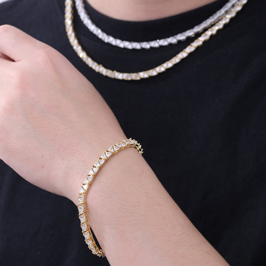 Triangle Zirconia Tennis Chain Bracelet & Necklace, Geometric 5MM Unisex Jewelry