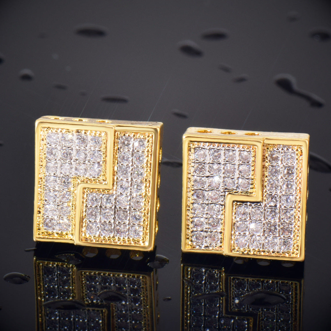 Iced Block Stud Earrings for Men