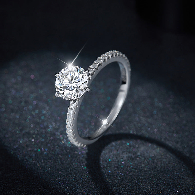 925 Silver Moissanite Ring, 6.5mm Round Six-Prong Solitaire Engagement Ring for Women product image