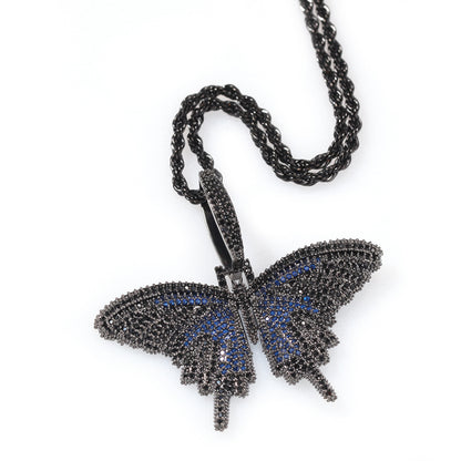 Black Butterfly Pendant Necklace with Cubic Zirconia for Women – Trendy Statement Chain in Red Black, Blue Black or Green Black