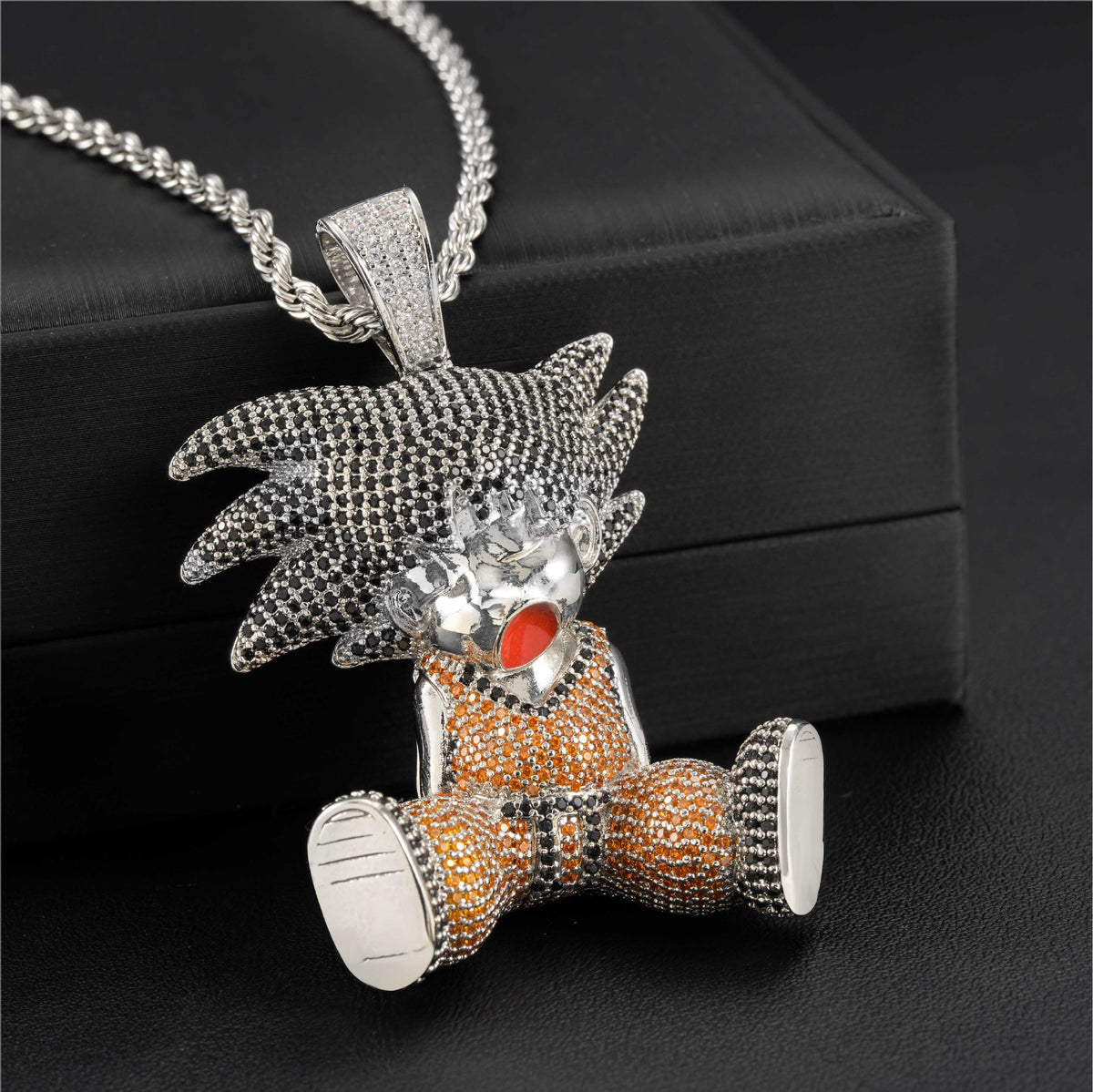 Cartoon Character Rhinestone Pendant Necklace, 3MM Twisted Rope Chain, Hip Hop Streetwear product image