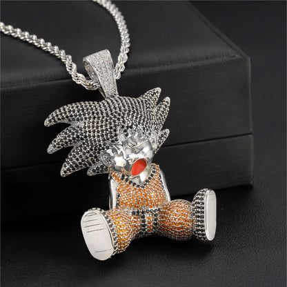 Cartoon Character Rhinestone Pendant Necklace, 3MM Twisted Rope Chain, Hip Hop Streetwear