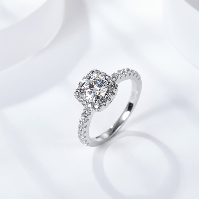 Moissanite Halo Ring for Women, 925 Sterling Silver Cushion Cut Engagement Ring product image