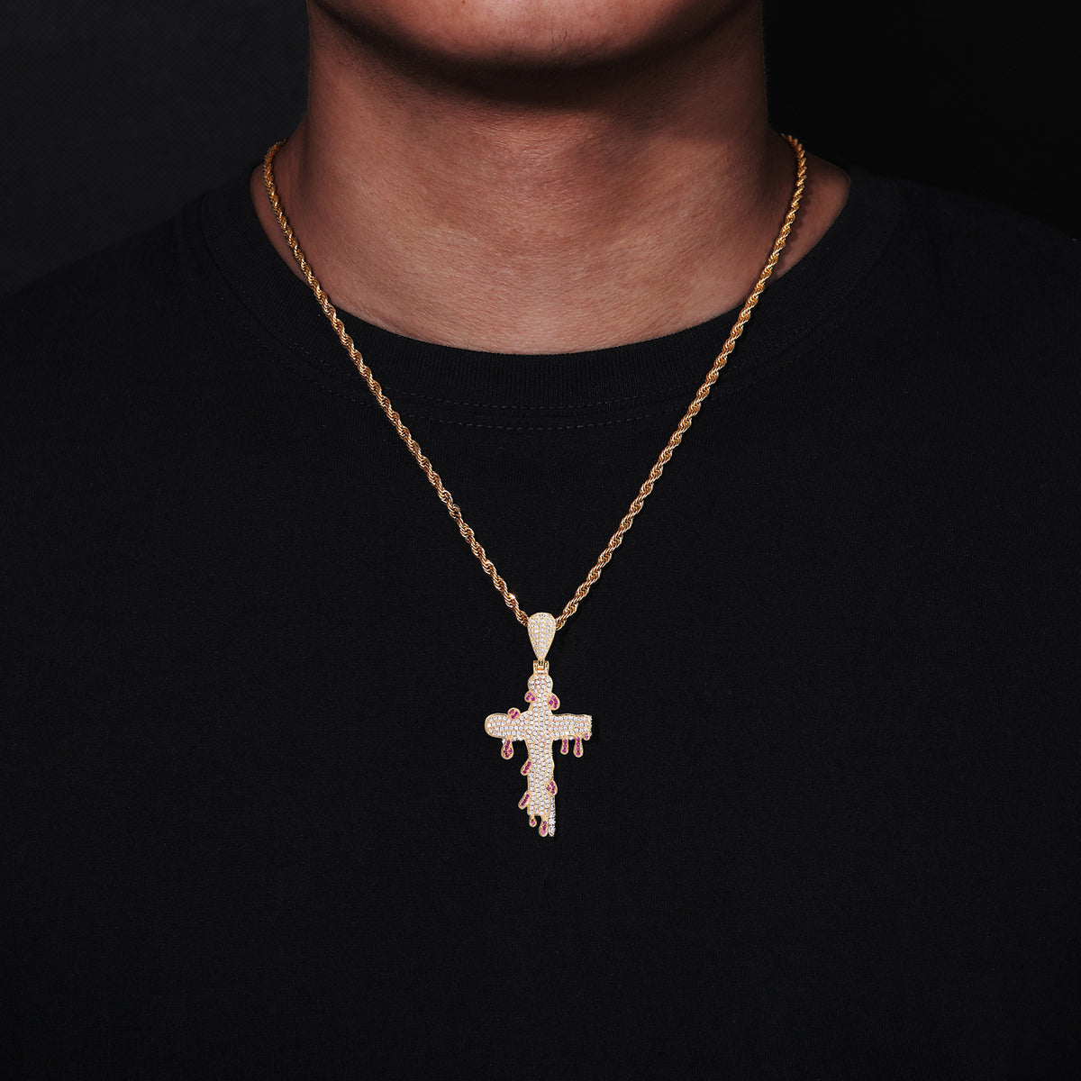 Iced Out Cross Pendant Necklace for Men, Rope Chain Hip Hop Drip Pendant Jewelry product image