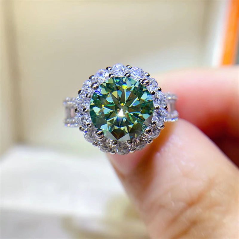 3 Carat Green Moissanite Halo Ring for Women, Round Geometric Engagement Style Ring, Sizes 8-19 product image