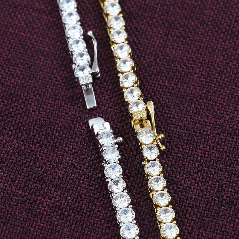 Unisex Iced Out Tennis Chain Necklace or Bracelet, Round Cut Cubic Zirconia Geometric Hip Hop Chain in Gold or Silver Tone product image