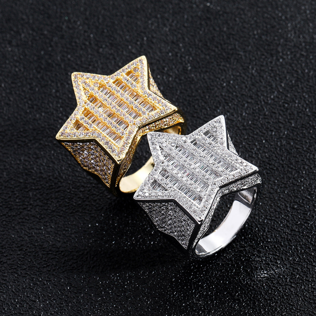Hip Hop Star Cubic Zirconia Ring for Men