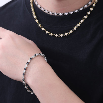 Star Cubic Zirconia Tennis Bracelet, Unisex Hip Hop Chain Bracelet
