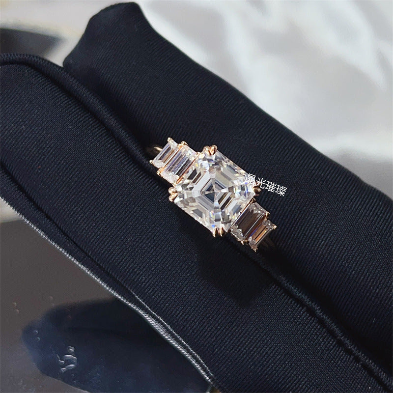 4 Carat Asscher Cut Moissanite Ring for Women, Rose Gold Tone Geometric Engagement Ring product image