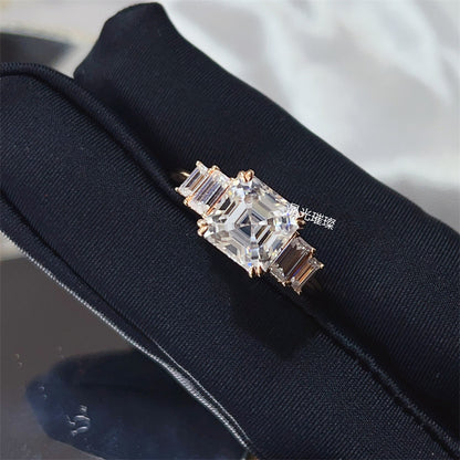 4 Carat Asscher Cut Moissanite Ring for Women, Rose Gold Tone Geometric Engagement Ring