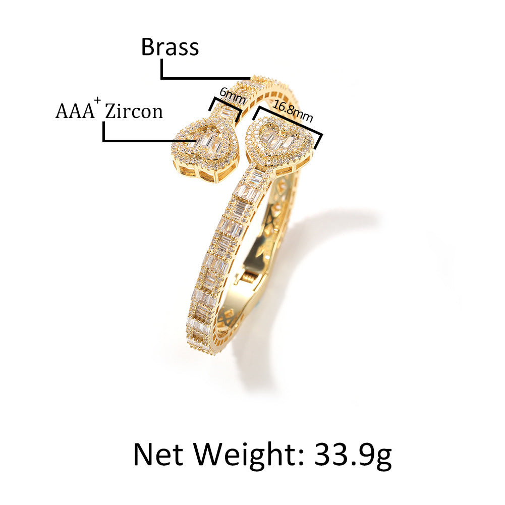 Oval Cubic Zirconia Open Bangle Bracelet for Women – Elegant Gold, Silver & Rose Gold Plated Copper Bracelet