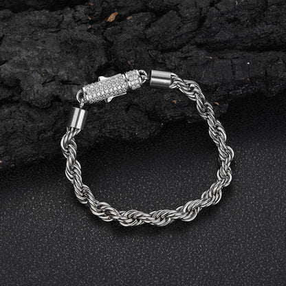 6 mm Polished Twisted Rope with CZ Clasp Stainless steel Bracelet - CHA108