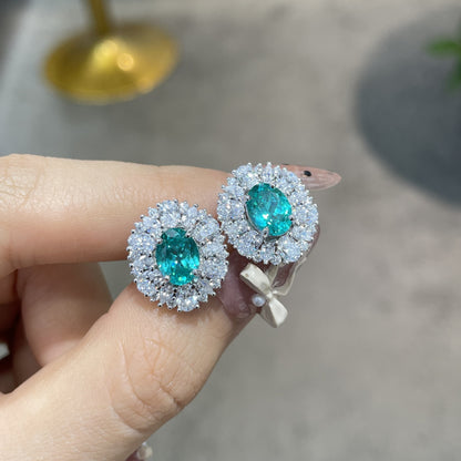 Paraiba-Style Teal Oval Halo Ring for Women, Promise Ring, Engagement Ring